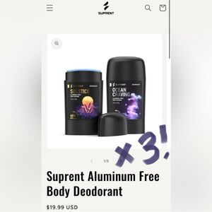 Bundle 3x NEW NIP SEALED SUPRENT OCEAN CRAVING Aluminum-free Men's Deodorant 50g